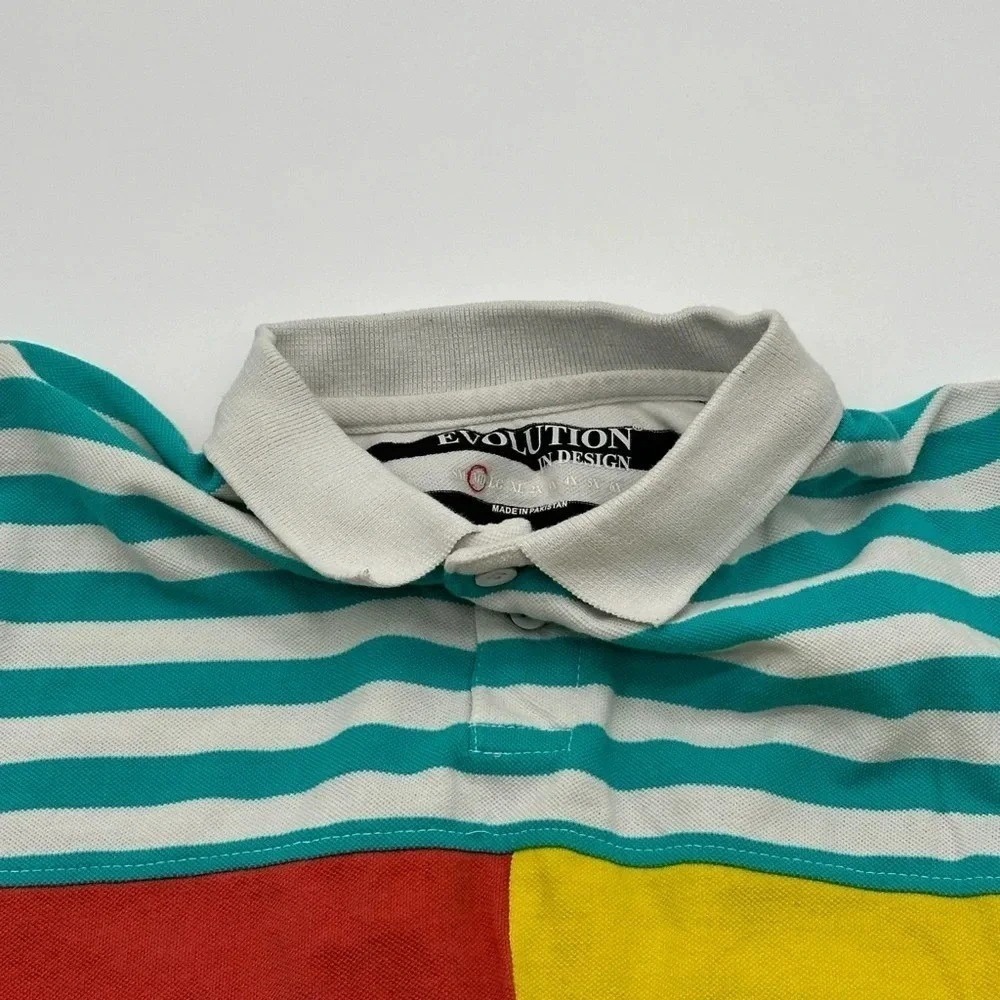 Evolution In Design‎ Mens Colorblock Striped Polo Shirt Multi Color Size Medium - Picture 4 of 9